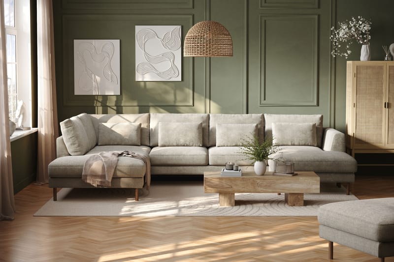 Florenz 4-seters Venstrevendt U-formet Sofa med Divan og Sjeselong i Chenille - Grå / Beige - Møbler - Sofaer - Sofaer med sjeselong - 4 seters sofa med divan
