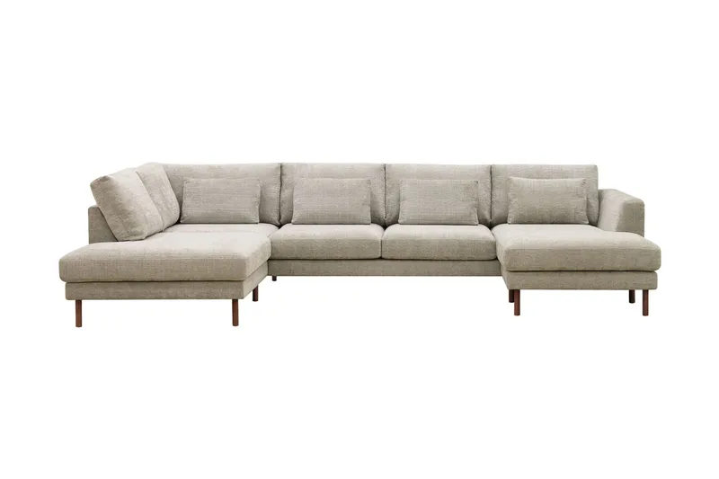 Florenz 4-seters Venstrevendt U-formet Sofa med Divan og Sjeselong i Chenille, Grå/Beige