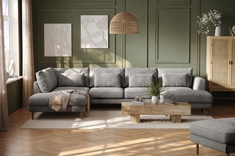 Florenz 4-seters Venstrevendt U-formet Sofa med Divan og Sjeselong i Chenille - Lys grå - Møbler - Sofaer - Sofaer med sjeselong - 4 seters sofa med divan