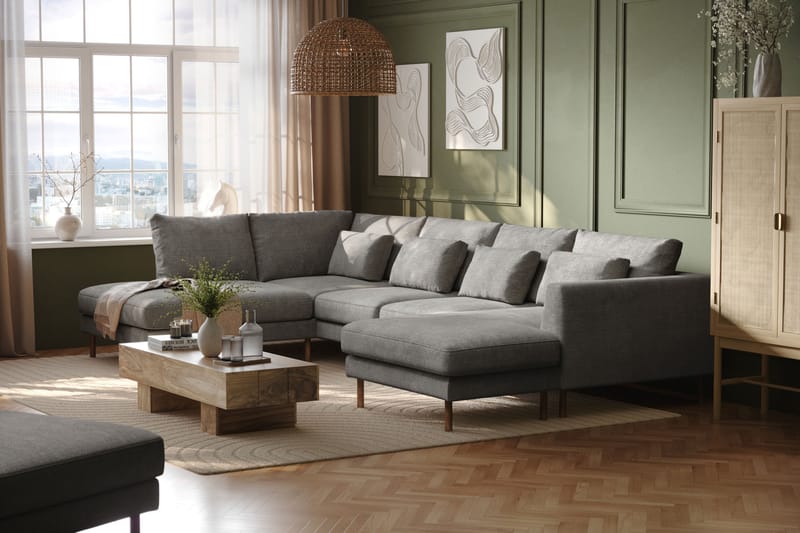 Florenz 4-seters Venstrevendt U-formet Sofa med Divan og Sjeselong i Chenille - Lys grå - Møbler - Sofaer - Sofaer med sjeselong - 4 seters sofa med divan