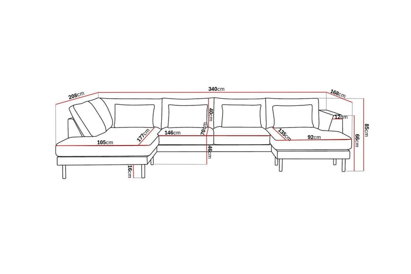 Florenz 4-seters Venstrevendt U-formet Sofa med Divan og Sjeselong i Stoff - Beige - Møbler - Sofaer - Sofaer med sjeselong - 4 seters sofa med divan