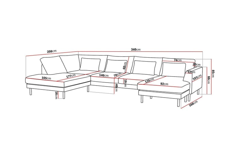 Florenz 4-seters Venstrevendt U-formet Sofa med Divan og Sjeselong i Stoff - Beige - Møbler - Sofaer - Sofaer med sjeselong - 4 seters sofa med divan