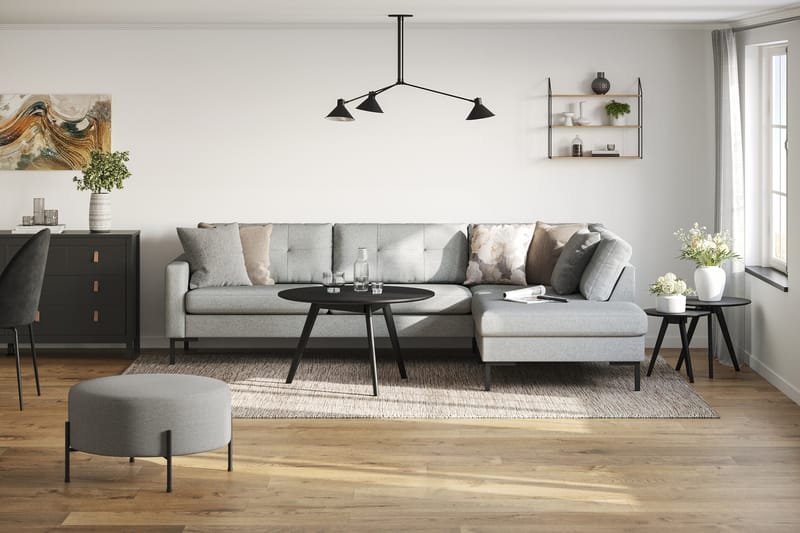 Frillestad 4-seters Høyrevendt L-formet Sjeselongsofa i Stoff - Grå - Møbler - Sofaer - Sofaer med sjeselong - 4 seters sofa med divan