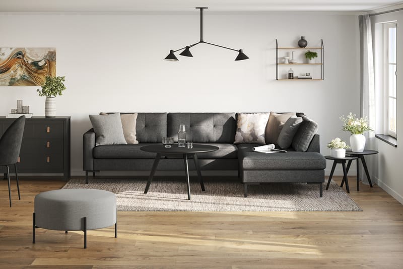Frillestad 4-seters Høyrevendt L-formet Sjeselongsofa i Stoff - Mørk grå - Møbler - Sofaer - Sofaer med sjeselong - 4 seters sofa med divan