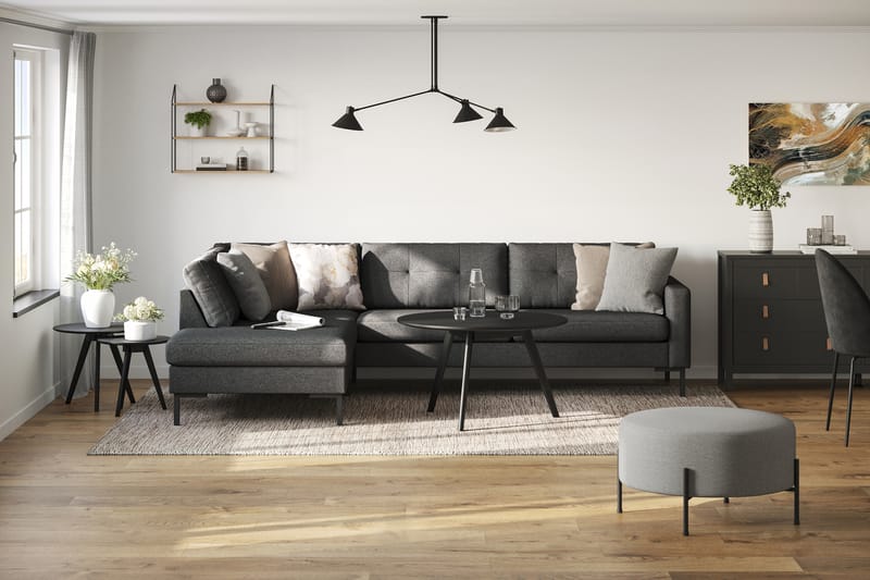 Frillestad 4-seters Venstrevendt L-formet Sjeselongsofa i Stoff - Mørk grå - Møbler - Sofaer - Sofaer med sjeselong - 4 seters sofa med divan