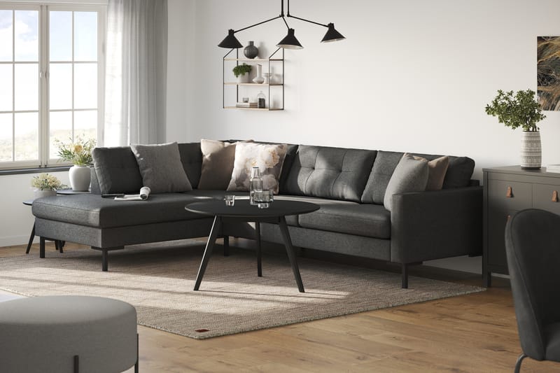 Frillestad 4-seters Venstrevendt L-formet Sjeselongsofa i Stoff - Mørk grå - Møbler - Sofaer - Sofaer med sjeselong - 4 seters sofa med divan