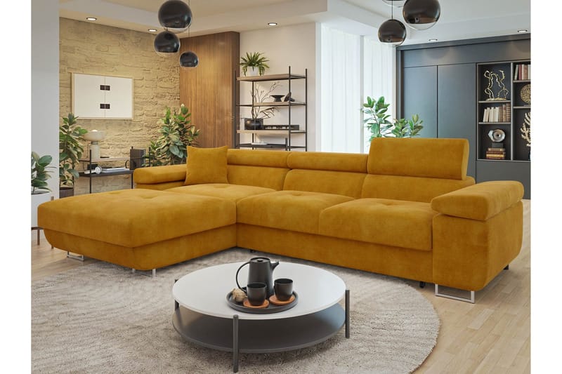 Gabina Sofa med Divan 3-seter - Gul - Møbler - Sofaer - Fløyelssofaer