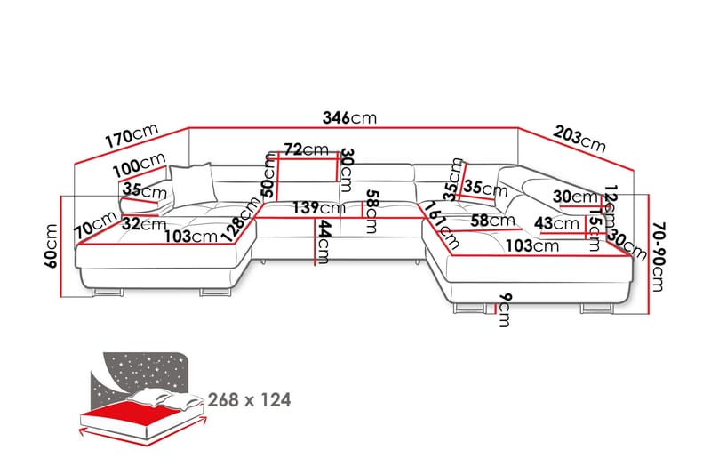 Gabina Sofa med Divan og Sjeselong 4-seter - Lys grå - Møbler - Sofaer - Sofaer med sjeselong - 4 seters sofa med divan