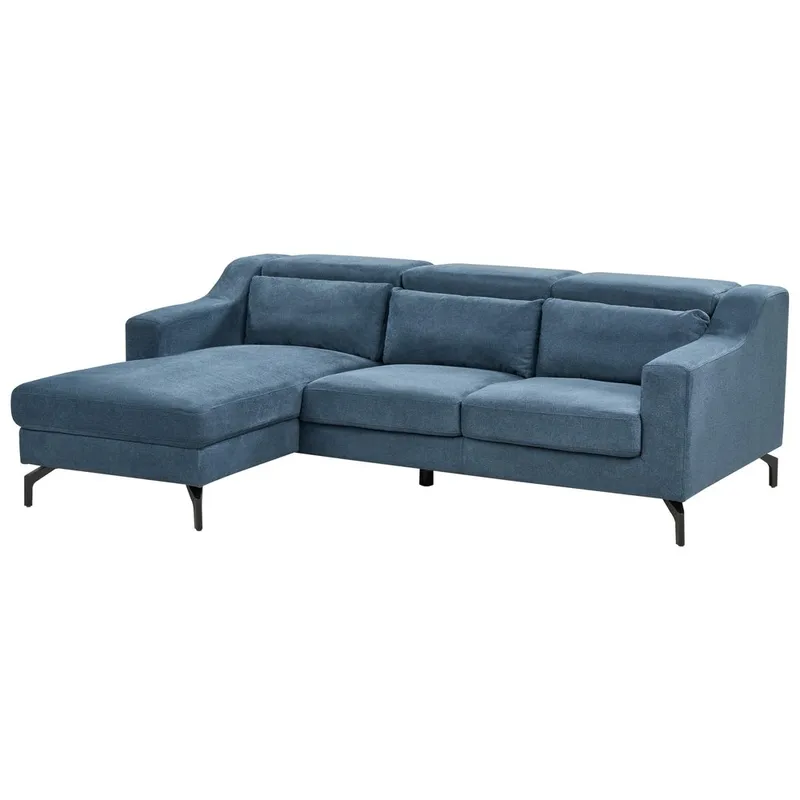 Glosli Venstrevendt Hjørnesofa med Divan og Sjeselong 220 cm i Chenille - Stålblå - Møbler - Sofaer - Sofaer med sjeselong - 4 seters sofa med divan