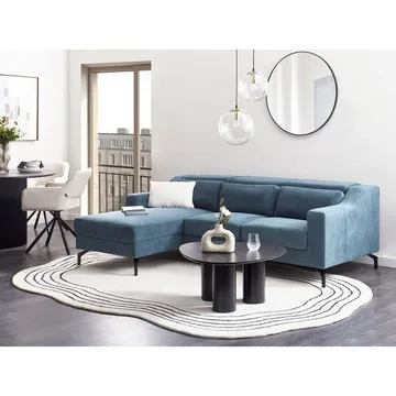 Glosli Venstrevendt Hjørnesofa med Divan og Sjeselong 220 cm i Chenille - Stålblå - Møbler - Sofaer - Sofaer med sjeselong - 4 seters sofa med divan