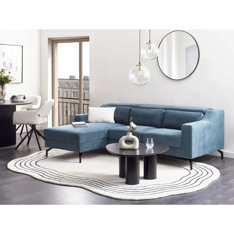 Glosli Venstrevendt Hjørnesofa med Divan og Sjeselong 220 cm i Chenille - Stålblå - Møbler - Sofaer - Sofaer med sjeselong - 4 seters sofa med divan