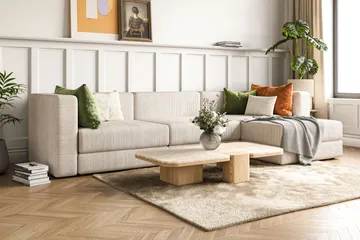 Hagblom 4-seters Divansofa med Oppbevaring Vendbar - Beige - Møbler - Sofaer - Sofaer med sjeselong - 4 seters sofa med divan