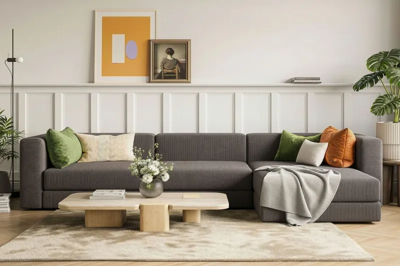 Hagblom 4-seters Divansofa med Oppbevaring Vendbar - Mørkegrå - Møbler - Sofaer - Sofaer med sjeselong - 4 seters sofa med divan