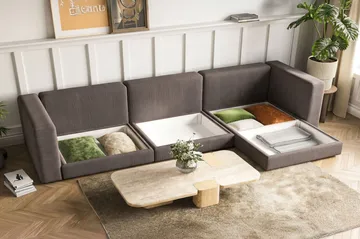 Hagblom 4-seters Divansofa med Oppbevaring Vendbar - Mørkegrå - Møbler - Sofaer - Sofaer med sjeselong - 4 seters sofa med divan