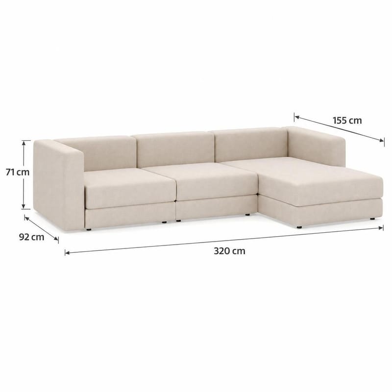 Hagblom 4-seters Vendbar Divansofa 320 cm med Oppbevaring i Chenille - Beige - Møbler - Sofaer - Sofaer med sjeselong - 4 seters sofa med divan