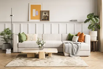 Hagblom 4-seters Vendbar Divansofa 320 cm med Oppbevaring i Mansjester - Beige - Møbler - Sofaer - Sofaer med sjeselong - 4 seters sofa med divan
