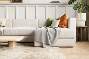Hagblom 4-seters Vendbar Divansofa 320 cm med Oppbevaring i Mansjester - Beige - Møbler - Sofaer - Sofaer med sjeselong - 4 seters sofa med divan