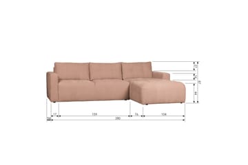 Hippylur 3-Seters Sofa Høyre - Rosa - Møbler - Sofaer - Sofaer med sjeselong - 3 seters sofa med divan