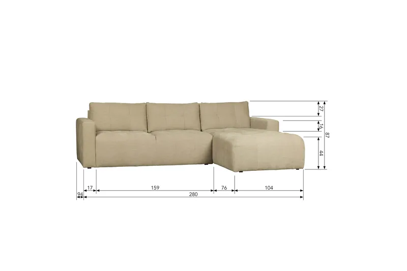Hippylur 3-Seters Sofa Høyre - Sand - Møbler - Sofaer - Sofaer med sjeselong - 3 seters sofa med divan