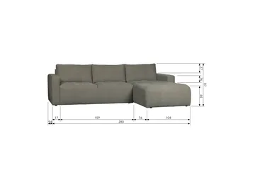 Hippylur 3-Seters Sofa Høyre - Varmgrå - Møbler - Sofaer - Sofaer med sjeselong - 3 seters sofa med divan
