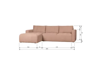 Hippylur 3-Seters Sofa Venstre - Rosa - Møbler - Sofaer - Sofaer med sjeselong - 3 seters sofa med divan