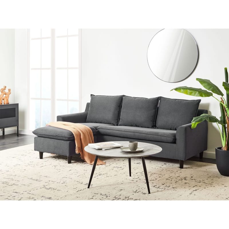 Hjørnesofa Elvenes - Mørk grå, mørkt tre/Høyrevendt - Møbler - Sofaer - Hjørnesofaer