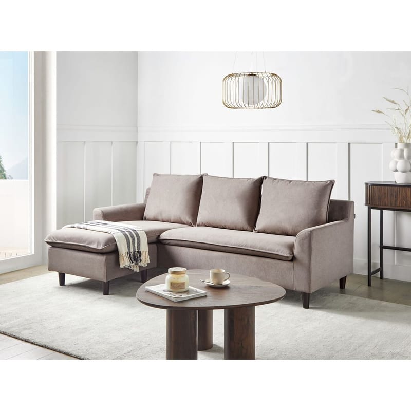 Hjørnesofa Elvenes - Taupe, mørkt tre/Høyrevendt - Møbler - Sofaer - Hjørnesofaer