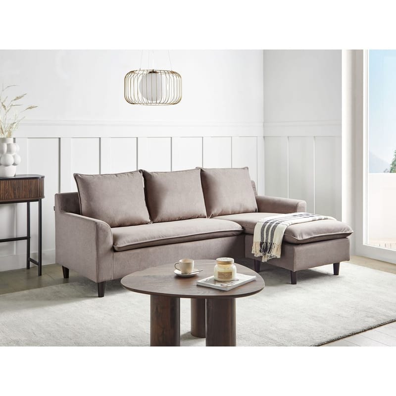 Hjørnesofa Elvenes - Taupe, mørkt tre/Venstrevendt - Møbler - Sofaer - Hjørnesofaer