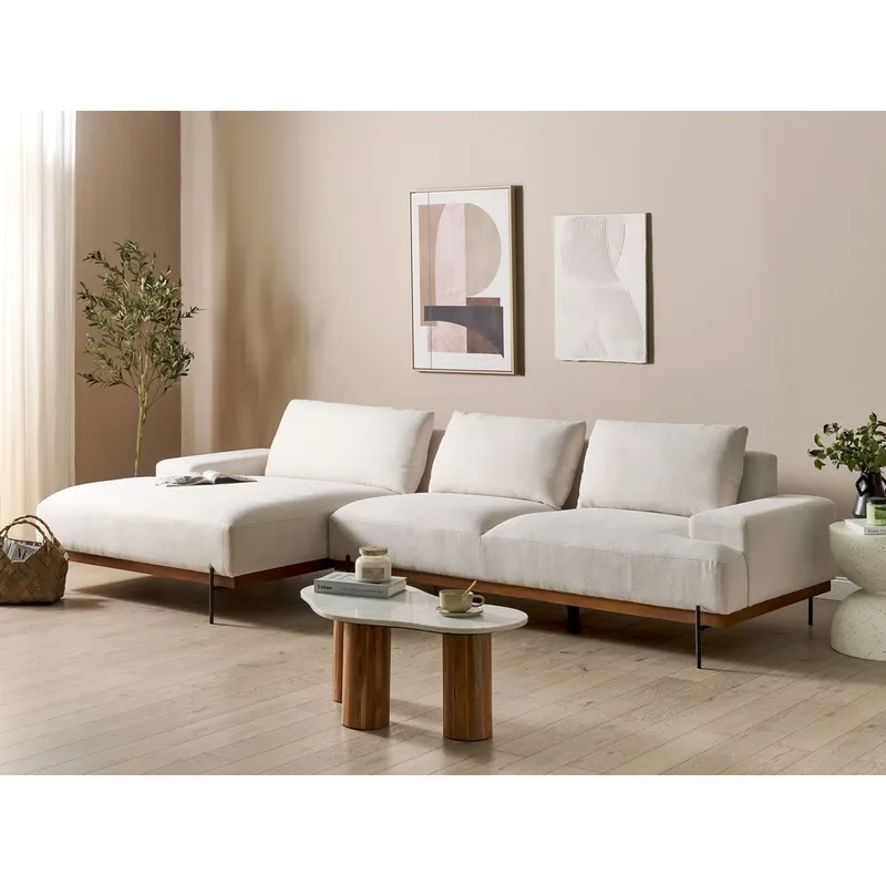 Hjørnesofa Mariferd - Beige, svart, mørkt tre/høyrevendt - Møbler - Sofaer - Hjørnesofaer - Hjørnesofa med divan