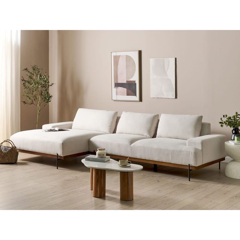 Hjørnesofa Mariferd - Beige, svart, mørkt tre/høyrevendt - Møbler - Sofaer - Hjørnesofaer