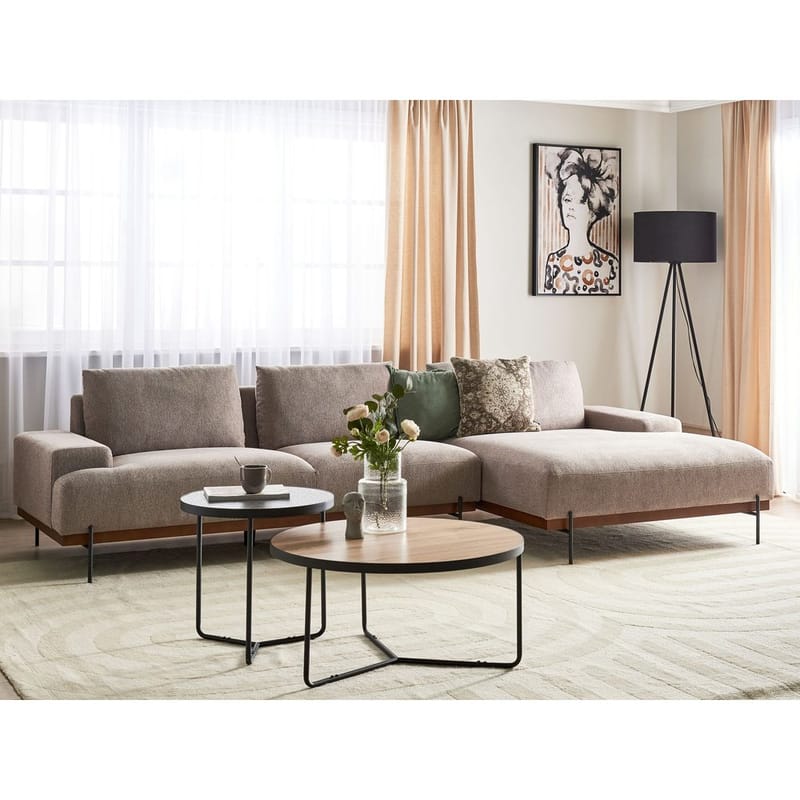 Hjørnesofa Mariferd - Lys brun, svart, mørkt tre/Venstrevendt - Møbler - Sofaer - Hjørnesofaer