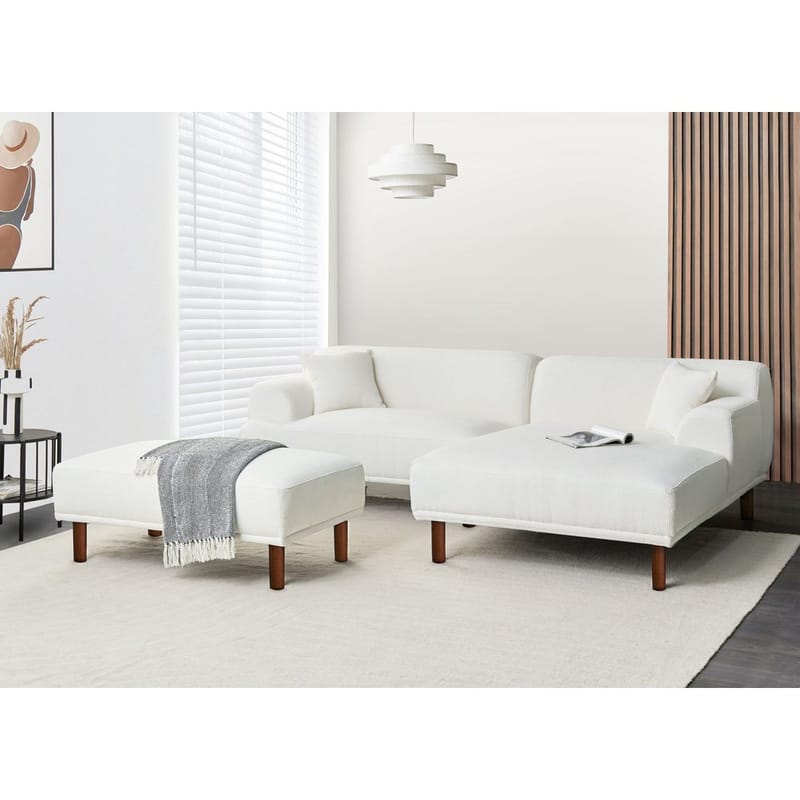 Hjørnesofa med fotskammel Holt - Hvit, brun/Bouclé - Møbler - Sofaer - Hjørnesofaer - Hjørnesofa med divan