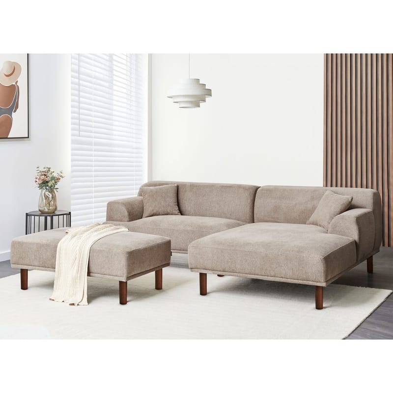 Hjørnesofa med fotskammel Holt - Taupe, brun/Polyester - Møbler - Sofaer - Hjørnesofaer - Hjørnesofa med divan