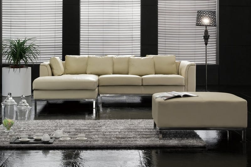 Hjørnesofa Sharmon Høyre - Beige/Lær - 4 seters sofa med divan - Sofaer med sjeselong