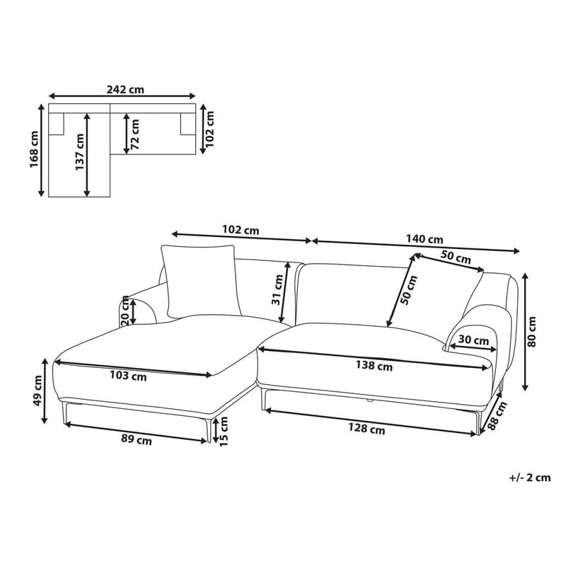 Hjørnesofa Stenum - Hvit, messing/Høyrevendt - Møbler - Sofaer - Hjørnesofaer - Howard hjørnesofa