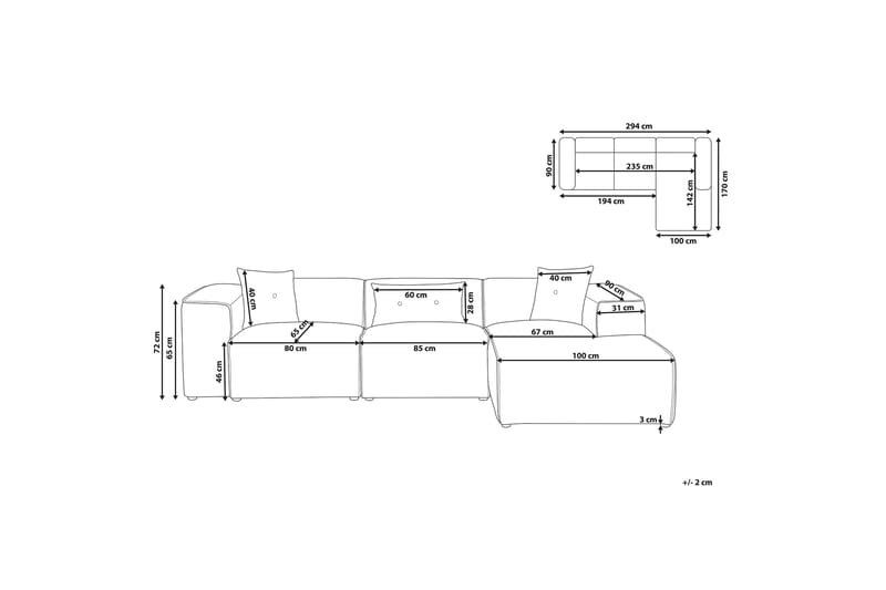 Hjørnesofa Turek - Grå - 3 seters sofa med divan - Sofaer med sjeselong