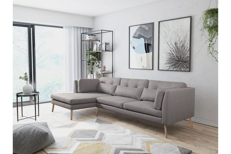 Hjørnesofa Venstre Gregan - Grå - 4 seters sofa med divan - Sofaer med sjeselong