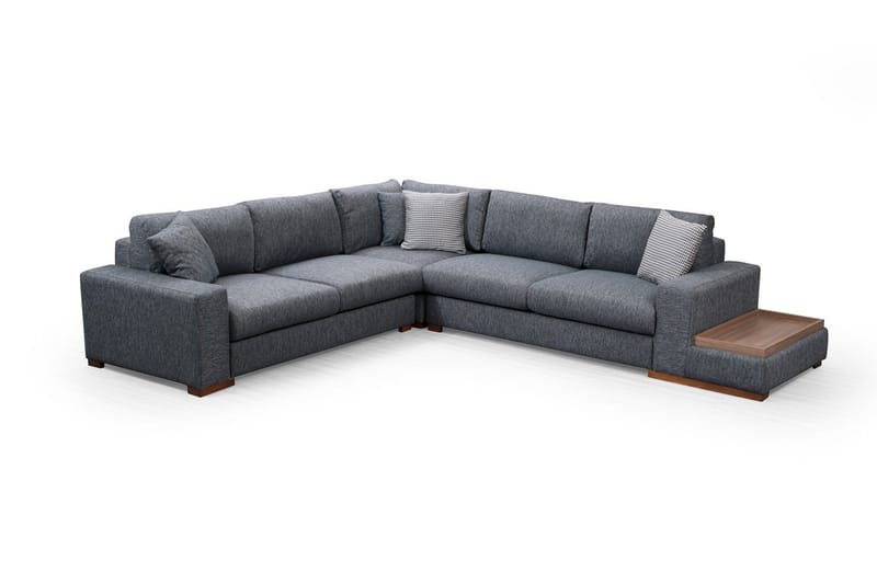 Huelva 5-seter Høyrevendt L-formet Hjørnesofa 323 cm med Sidebord i Stoff - Grå - Møbler - Sofaer - Hjørnesofaer