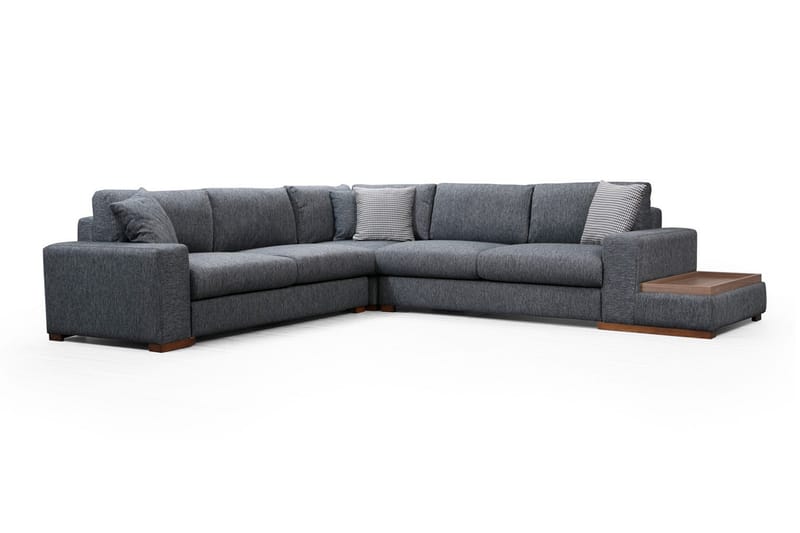 Huelva 5-seter Høyrevendt L-formet Hjørnesofa 323 cm med Sidebord i Stoff - Grå - Møbler - Sofaer - Hjørnesofaer