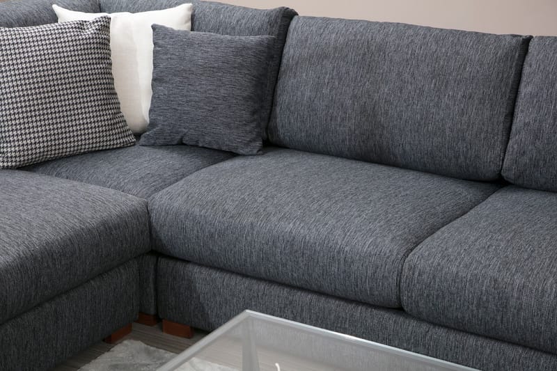 Huelva 5-seter Høyrevendt L-formet Hjørnesofa 323 cm med Sidebord i Stoff - Grå - Møbler - Sofaer - Hjørnesofaer