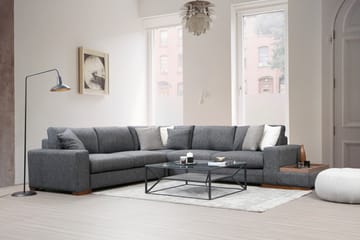 Huelva 5-seter Høyrevendt L-formet Hjørnesofa 323 cm med Sidebord i Stoff - Grå - Møbler - Sofaer - Hjørnesofaer