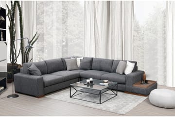 Huelva 5-seter Høyrevendt L-formet Hjørnesofa 323 cm med Sidebord i Stoff - Grå - Møbler - Sofaer - Hjørnesofaer