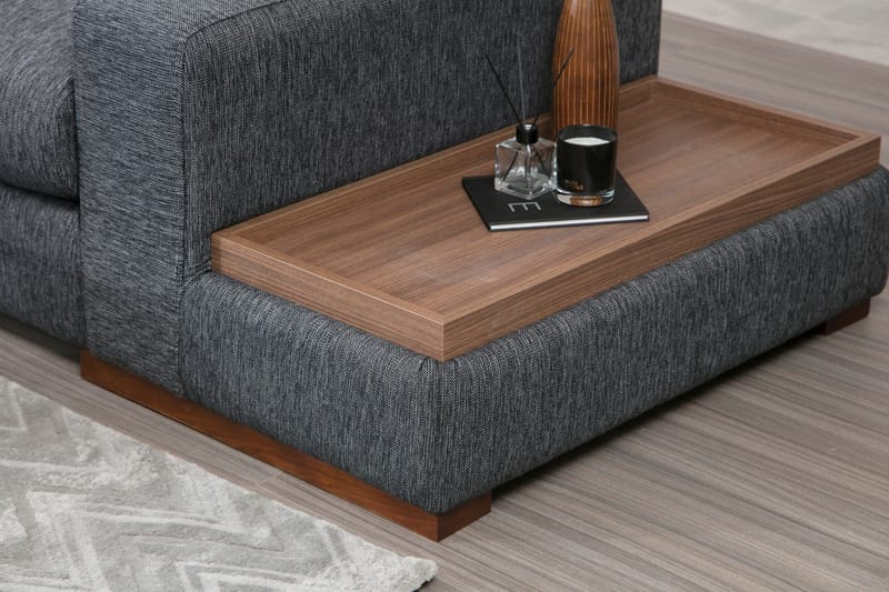 Huelva 5-seter Høyrevendt L-formet Hjørnesofa 323 cm med Sidebord i Stoff - Grå - Møbler - Sofaer - Hjørnesofaer