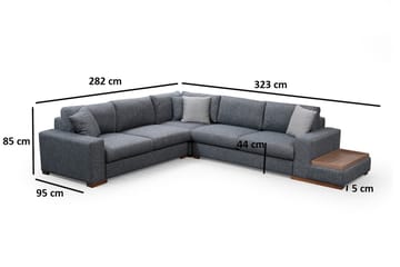 Huelva 5-seter Høyrevendt L-formet Hjørnesofa 323 cm med Sidebord i Stoff - Grå - Møbler - Sofaer - Hjørnesofaer