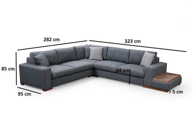 Huelva 5-seter Høyrevendt L-formet Hjørnesofa 323 cm med Sidebord i Stoff - Grå - Møbler - Sofaer - Hjørnesofaer