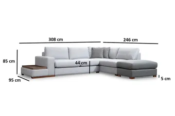 Huelva 5-seter Høyrevendt L-formet Sofa med Sjeselong 308 cm i Stoff - Grå - Møbler - Sofaer - Sofaer med sjeselong