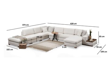 Huelva 6-seter U-formet Hjørnesofa med Divan i Stoff - Kremhvit - Møbler - Sofaer - Hjørnesofaer - Hjørnesofa med divan