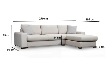 Huelva Høyrevendt L-formet Sofa med Sjeselong 270 cm i Stoff - Benhvit - Møbler - Sofaer - Sofaer med sjeselong