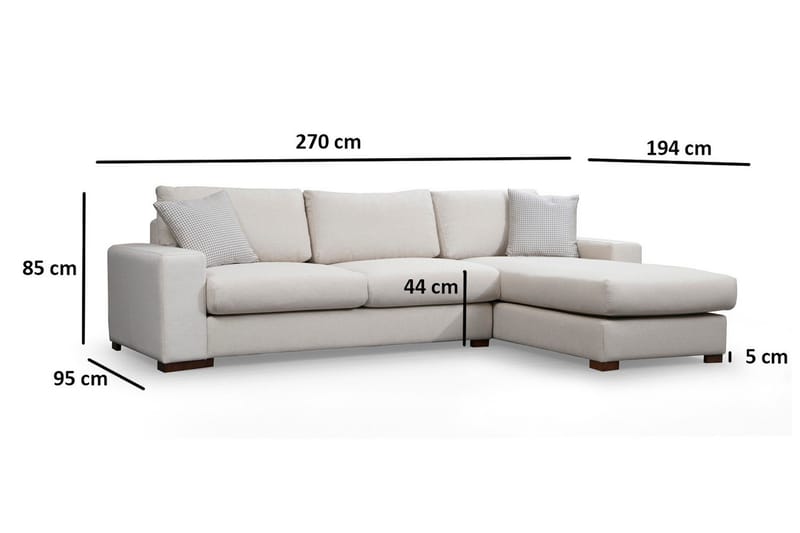 Huelva Høyrevendt L-formet Sofa med Sjeselong 270 cm i Stoff - Benhvit - Møbler - Sofaer - Sofaer med sjeselong
