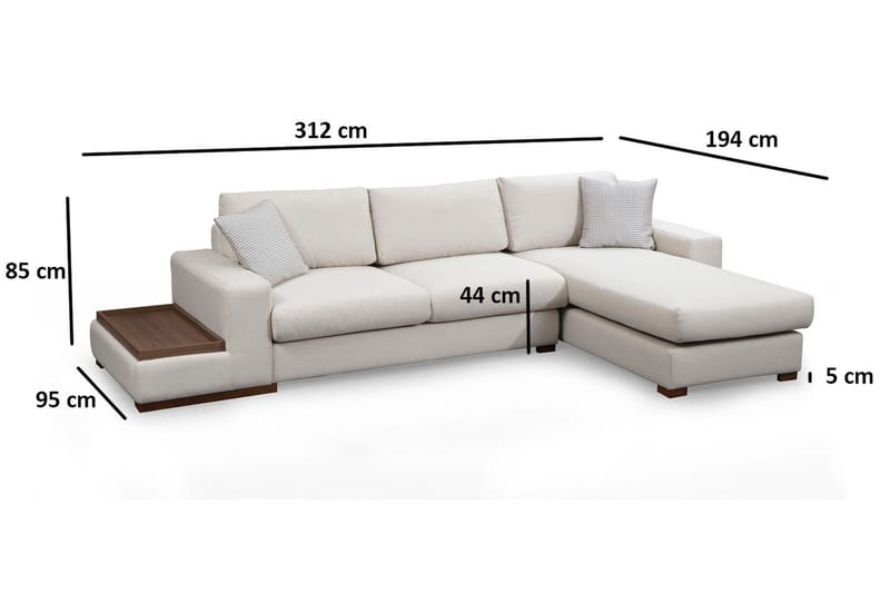 Huelva Høyrevendt L-formet Sofa med Sjeselong 312 cm i Stoff - Beige - Møbler - Sofaer - Sofaer med sjeselong